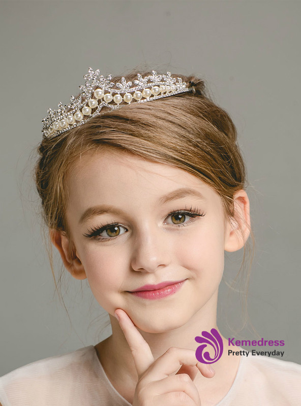 Girl's Princess Crown Pearl Headdress Tiaras