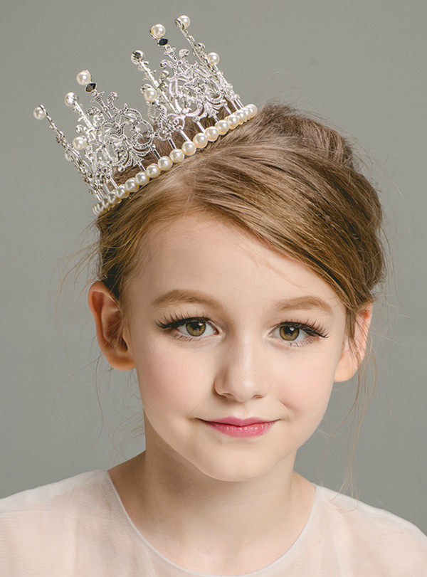 Children's Girl Princess Crown Pearl Tiaras Headdress