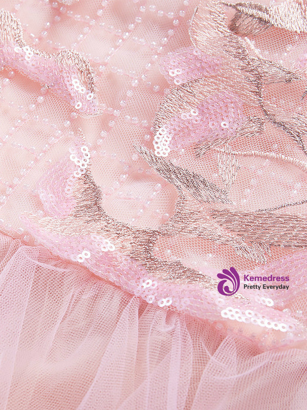 In Stock:Ship in 48 Hours Ready To Ship Pink Tulle Long Sleeve Girl Dress