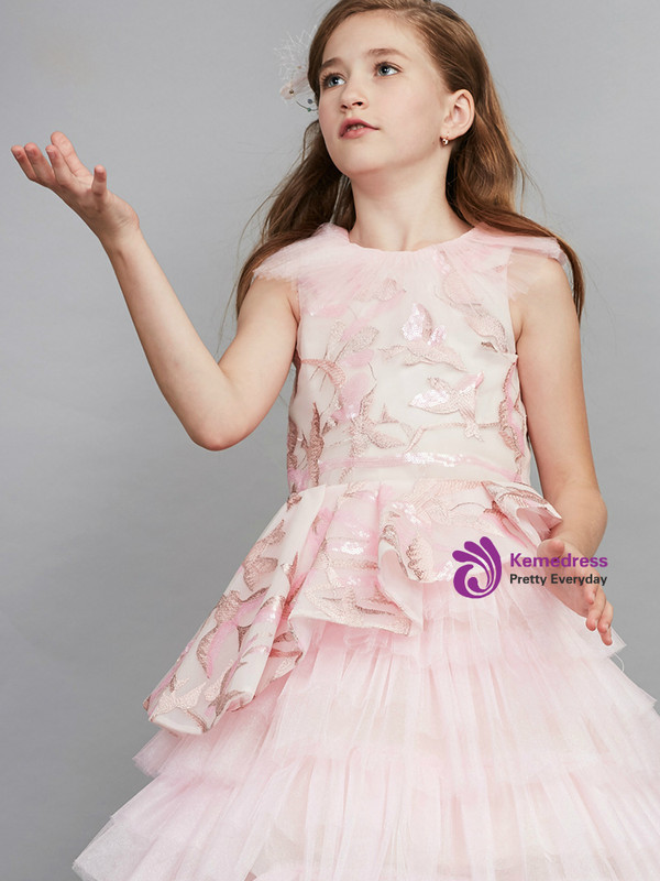 In Stock:Ship in 48 Hours Ready To Ship Pink Tulle Sequins Girl Dress