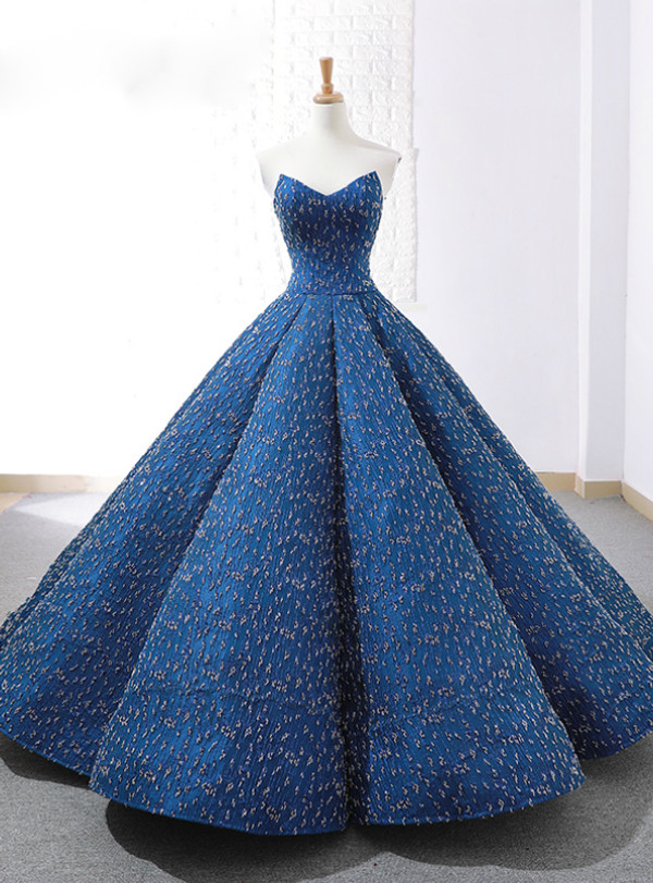 Blue Ball Gown Sweetheart Sequins Weddign Dress With Beading