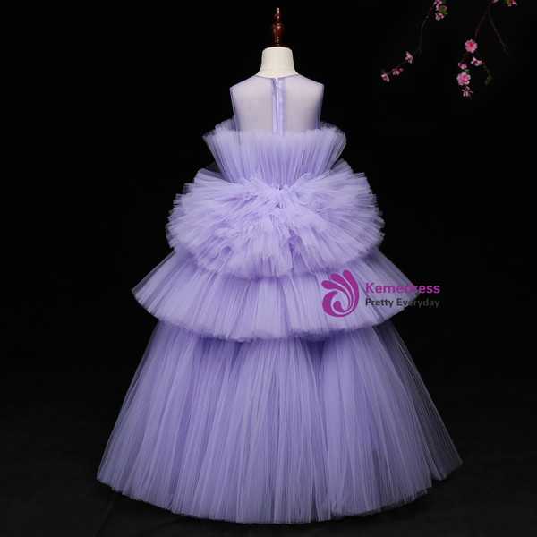 Purple Ball Gown Tulle Sleeveless Long Floor Length Princess dress