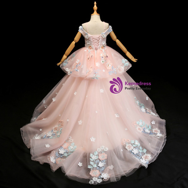 Pink Ball Gown Tulle Applqiues Off The Sholuder Princess Dress