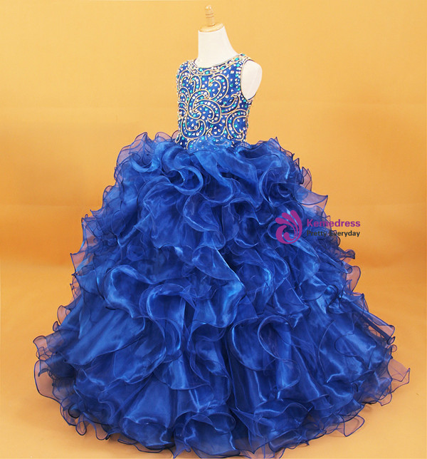 Royal Blue Ball Gown Organza With Crystal Flower Girl Dress
