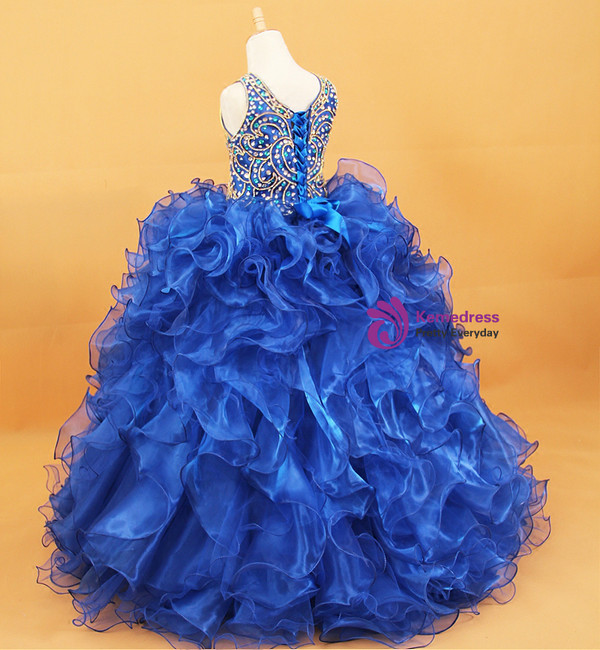 Royal Blue Ball Gown Organza With Crystal Flower Girl Dress