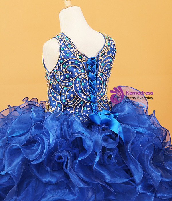 Royal Blue Ball Gown Organza With Crystal Flower Girl Dress