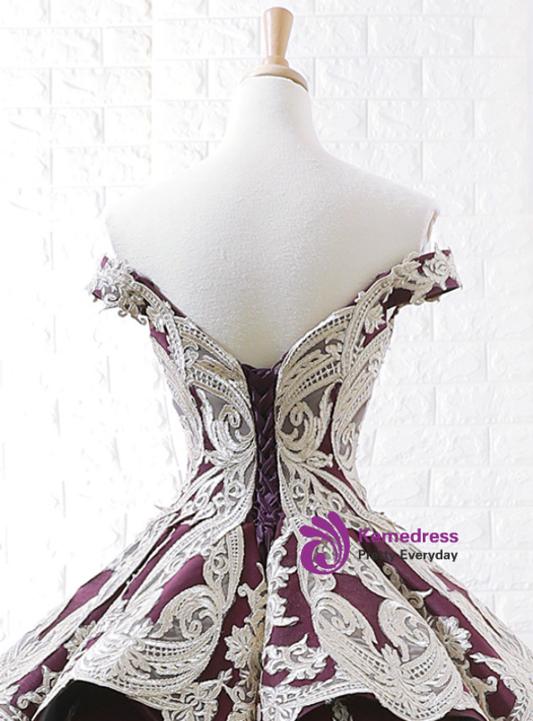 Purple Ball Gown Appliques Off The Shoulder Wedding Dress