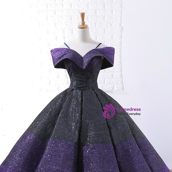 Purple And Black Sequins Off The Shuolder Wedding Dress