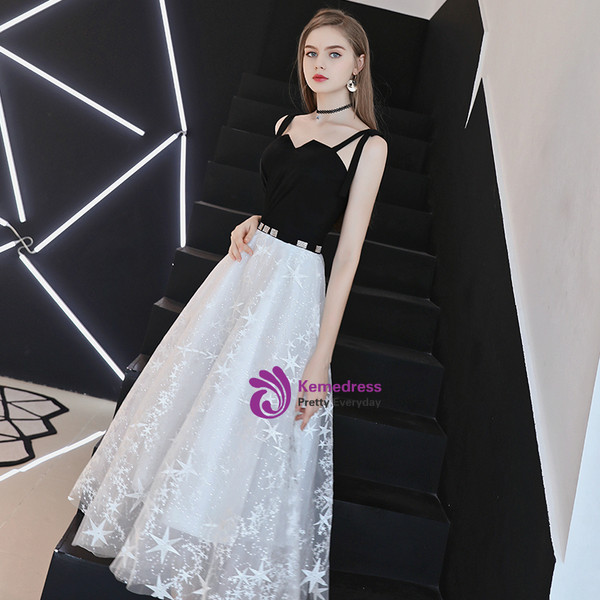 In Stock:Ship in 48 Hours Black And White Straps Short Prom Dress