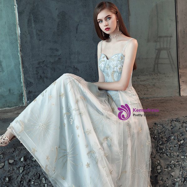 In Stock:Ship in 48 Hours Gray Tulle Sequins Straps Prom Dress