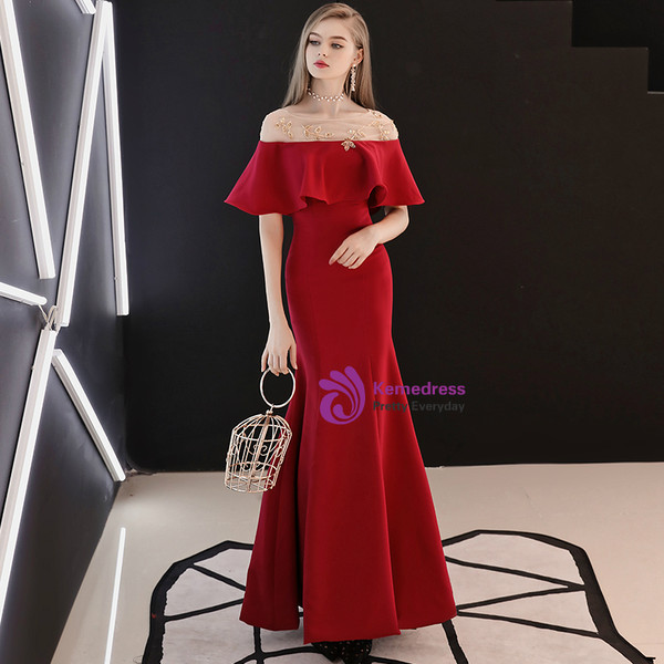 In Stock:Ship in 48 Hours  Red Satin Mermaid Backless Prom Dress