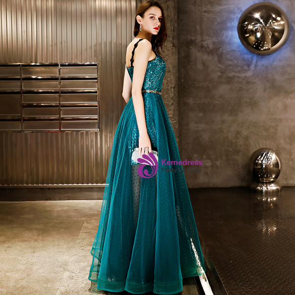 In Stock:Ship in 48 Hours  Green Spaghetti Straps Sequins Prom Dress