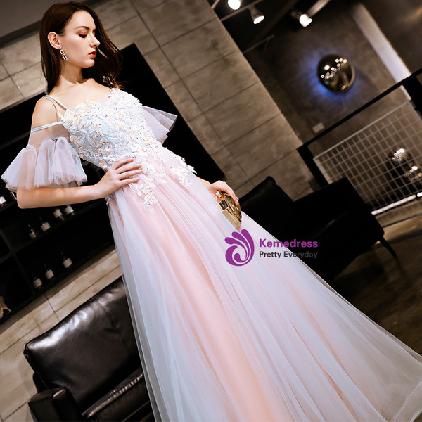 In Stock:Ship in 48 Hours Pink Tulle Spaghetti Straps Prom Dress