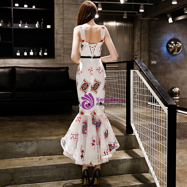 In Stock:Ship in 48 Hours White Mermaid Print Straps Prom Dress