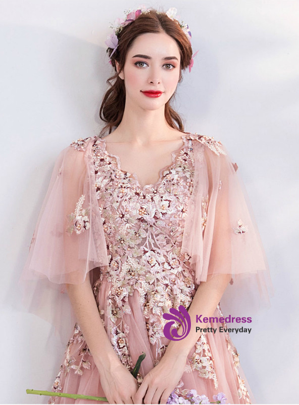 In Stock:Ship in 48 Hours Pink Tulle Embroidery Weddign Dress