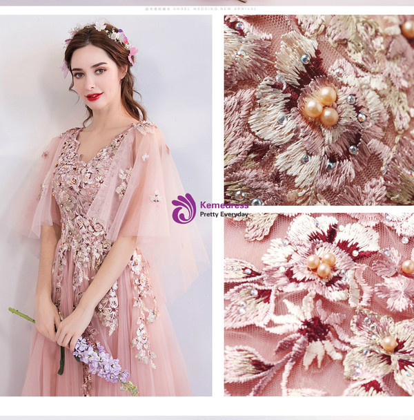 In Stock:Ship in 48 Hours Pink Tulle Embroidery Weddign Dress