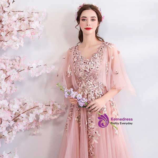 In Stock:Ship in 48 Hours Pink Tulle Embroidery Weddign Dress