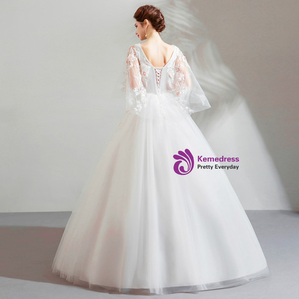 In Stock:Ship in 48 Hours White Tulle V-neck Wedding Dress With beading