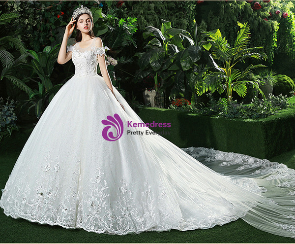 White Tulle Lace Cold Shoulder Backless Appliques Wedding Dress