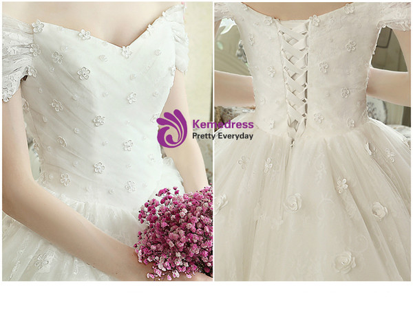 White Ball Gown Off The Shoulder Appliques Wedding Dress