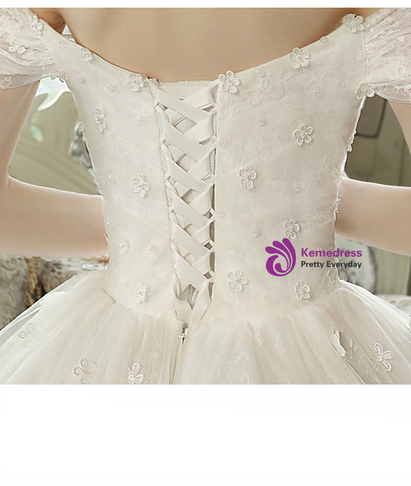 White Ball Gown Off The Shoulder Appliques Wedding Dress