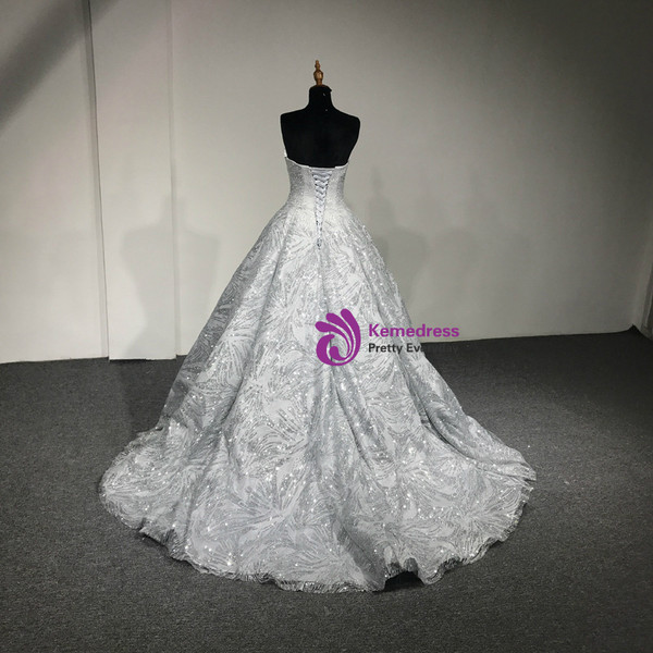 Silver Ball Gown Sweetheart Neck Floor Length Wedding Dress