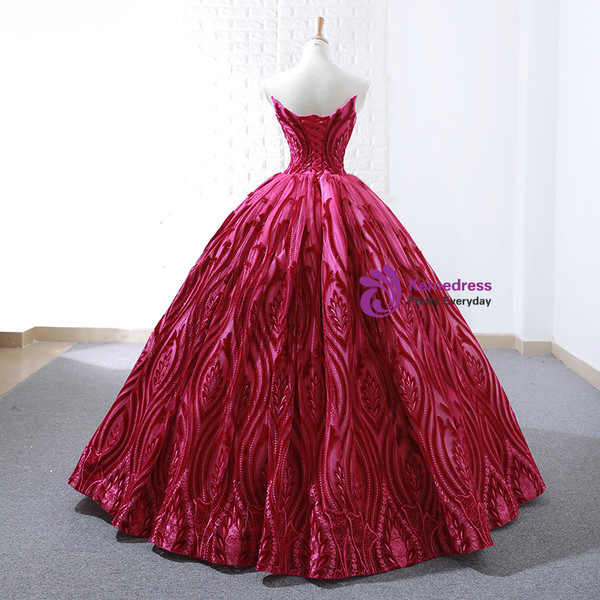 Red Ball Gown Lace Embroidery Sweetheart Floor Length Wedding Dress