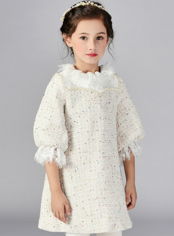 In Stock:Ship in 48 Hours Beige Short Sleeve Short Flower Girl Dress