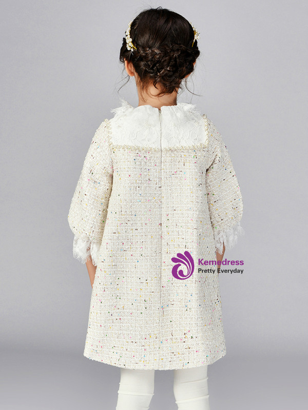 In Stock:Ship in 48 Hours Beige Short Sleeve Short Flower Girl Dress