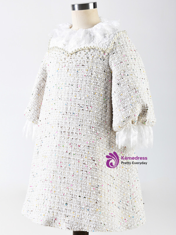 In Stock:Ship in 48 Hours Beige Short Sleeve Short Flower Girl Dress