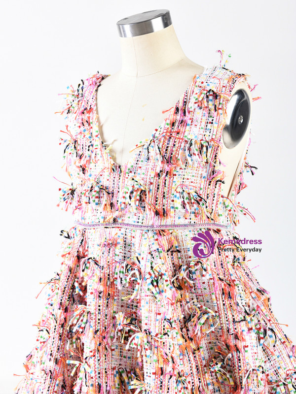 In Stock:Ship in 48 Hours Multicolor V-neck Knee Length Flower Girl Dress