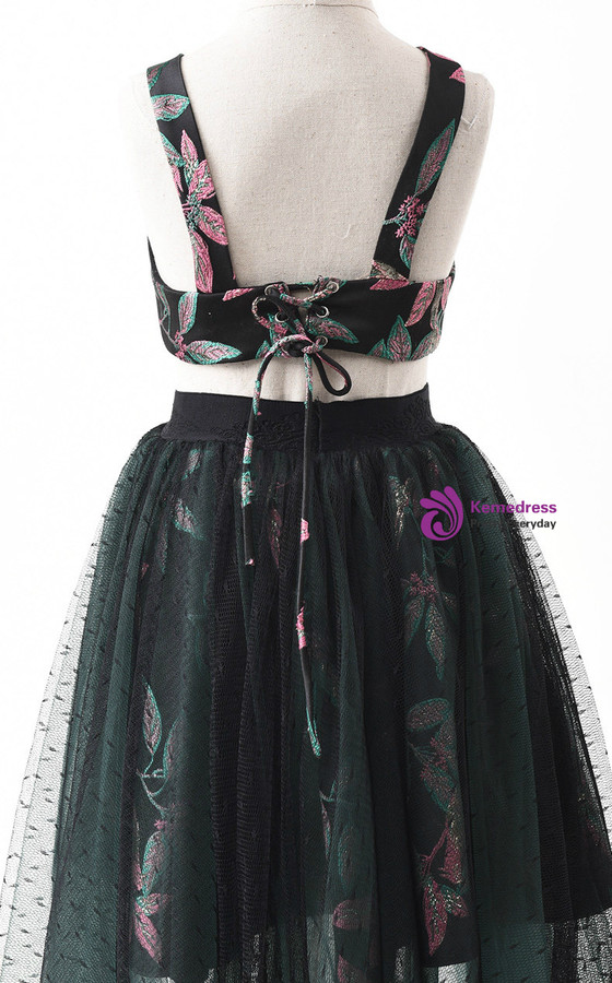 In Stock:Ship in 48 Hours Green Two Piece Halter Embroidery Flower Girl Dress