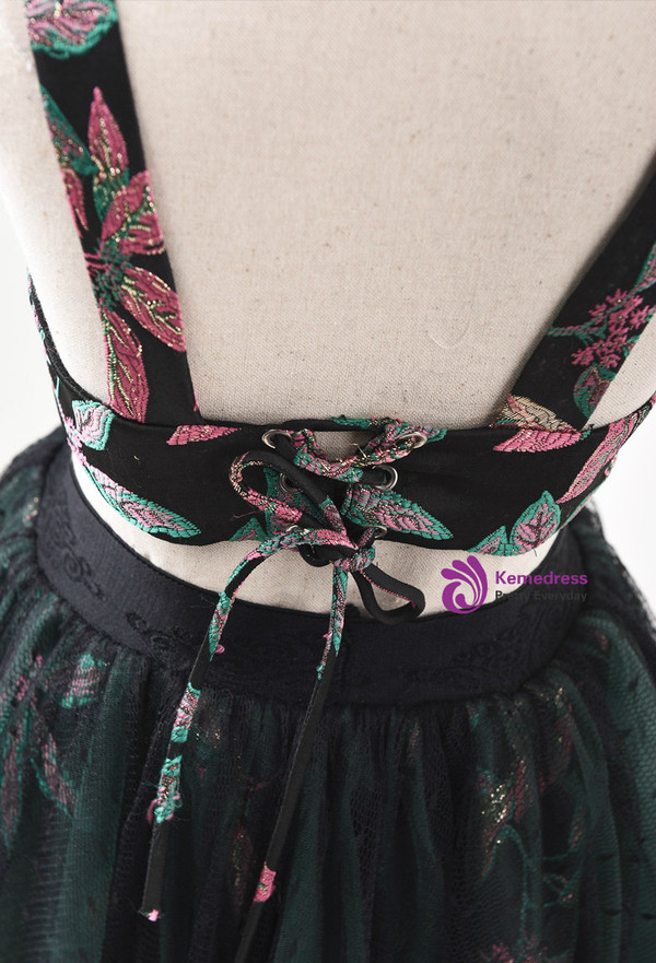 In Stock:Ship in 48 Hours Green Two Piece Halter Embroidery Flower Girl Dress