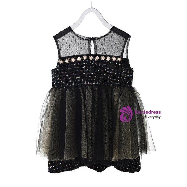 In Stock:Ship in 48 Hours Black Short Tulle Flower Girl Dress With Pearls