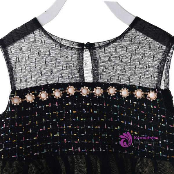 In Stock:Ship in 48 Hours Black Short Tulle Flower Girl Dress With Pearls