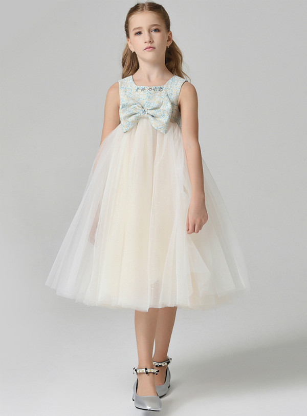 In Stock:Ship in 48 Hours Yellow Tulle High Waist Flower Girl Dress