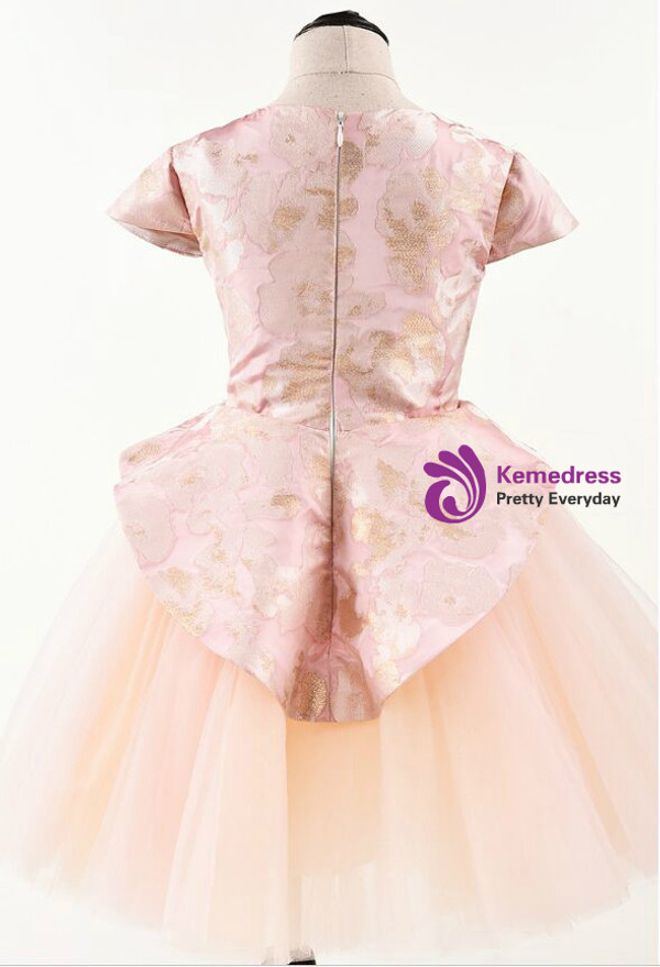 In Stock:Ship in 48 Hours  Pink Tulle Cap Sleeve Flower Girl Dress With Hand Flower