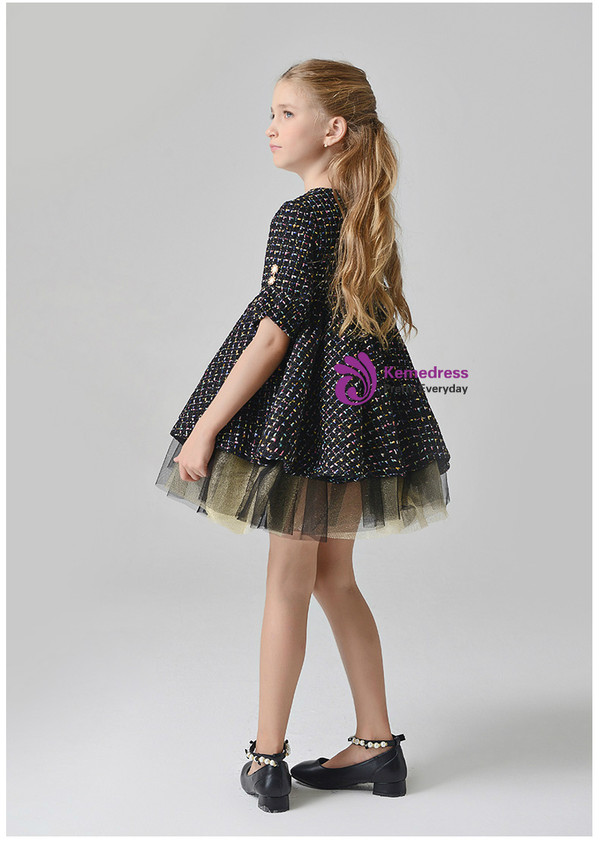 In Stock:Ship in 48 Hours Black Half Sleeve Mini Flower Girl Dress
