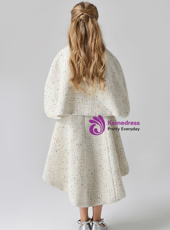 In Stock:Ship in 48 Hours Beige Hi Lo High Neck Two Piece Girl Dress