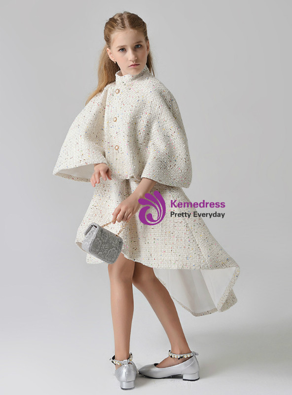 In Stock:Ship in 48 Hours Beige Hi Lo High Neck Two Piece Girl Dress