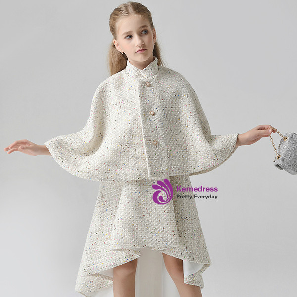 In Stock:Ship in 48 Hours Beige Hi Lo High Neck Two Piece Girl Dress
