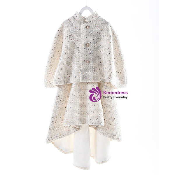 In Stock:Ship in 48 Hours Beige Hi Lo High Neck Two Piece Girl Dress