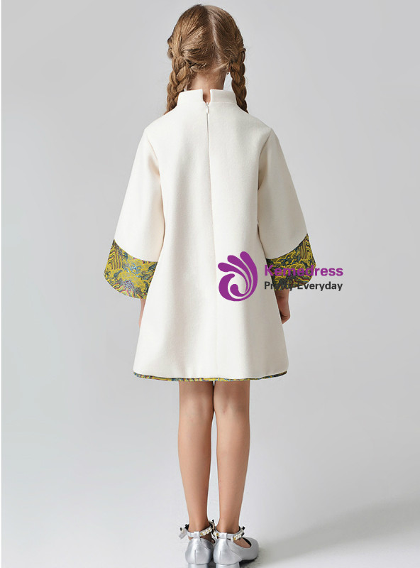 In Stock:Ship in 48 Hours Ivory Long Sleeve Flower Cheongsam Dress