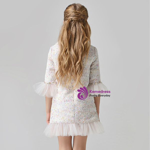 In Stock:Ship in 48 Hours Pink Half Sleeve Short Flwoer Girl Dress