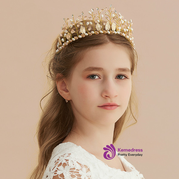 Gold Rhinestone Pearl Crown Headband Princess Crown Hair Accessories