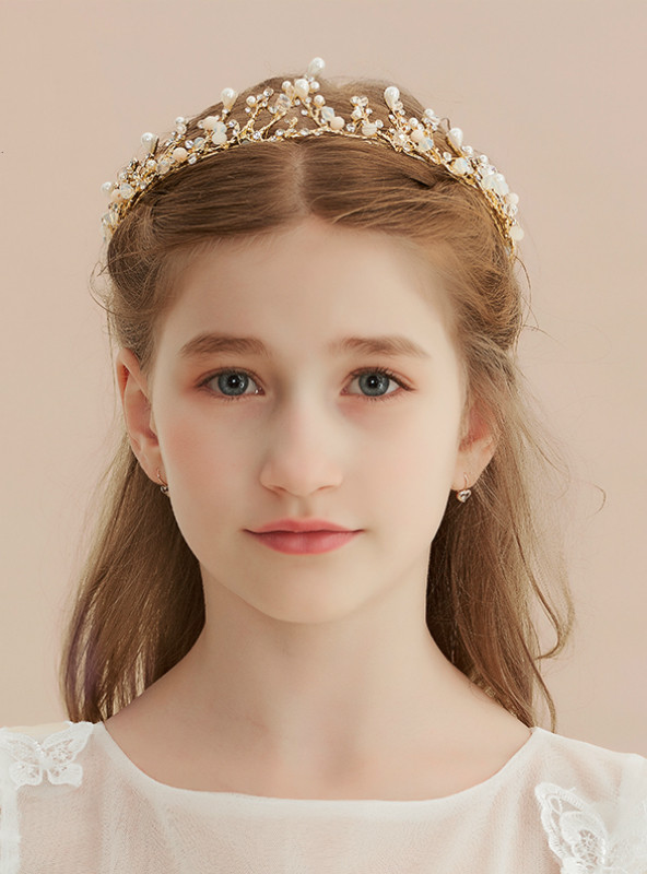 Pearl Handmade Crown Golden Twig Princess Headdress