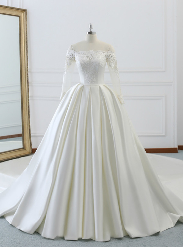 off white satin wedding dresses