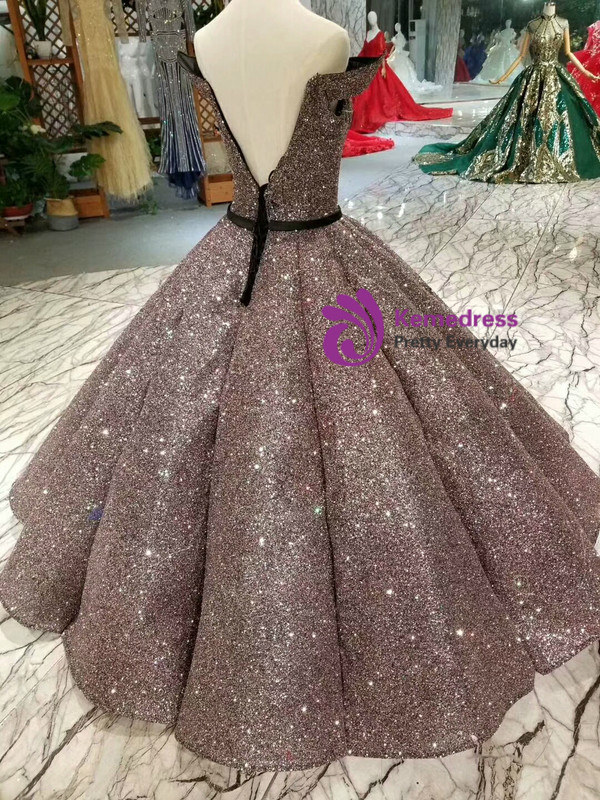 Coffee Color Ball Gown Sequins Bling Bling Off The Shoulder Wedding Dress