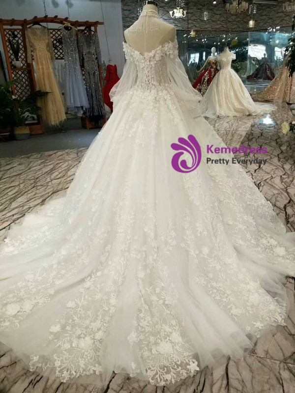 Ball Gown Appliques Off The Shoulder Long Sleeve Wedding Dress With Beading