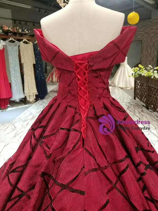 Elegant Red Ball Gown Off The Shoulder Wedding Dress With Train